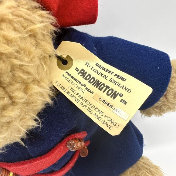 Vintage Paddington Bear Plush Classic Peru  15 “ Eden Toy Red Hat Blue Coat - Picture 3 of 5